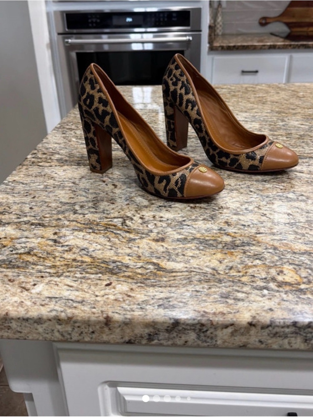 Tory Burch Leopard Print Pumps with Brown Cap Toe